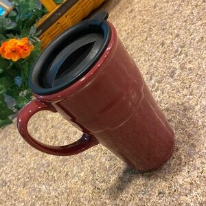 Longaberger Tall Travel Pottery Mug Paprika Red Woven Traditions